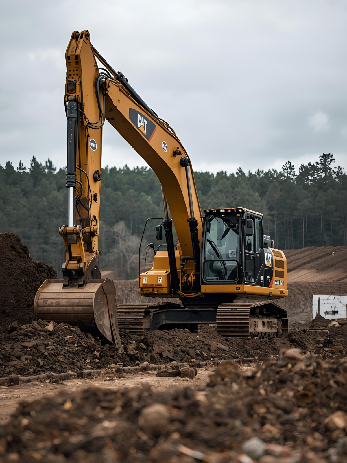 Excavadora o cargadora en obra